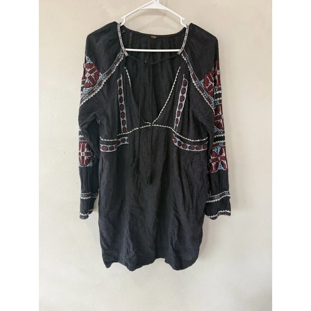 black hippie dress Black Boho Lace Maxi Dress  V-Neck A-Line Ankle Length Dress